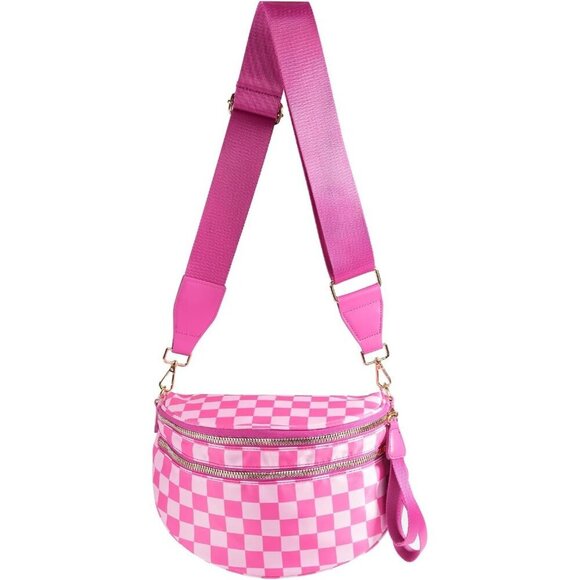 Handbags - Women Rose Imported Polyester Checkered Crossbody Fanny Packs Belt Bum Bag